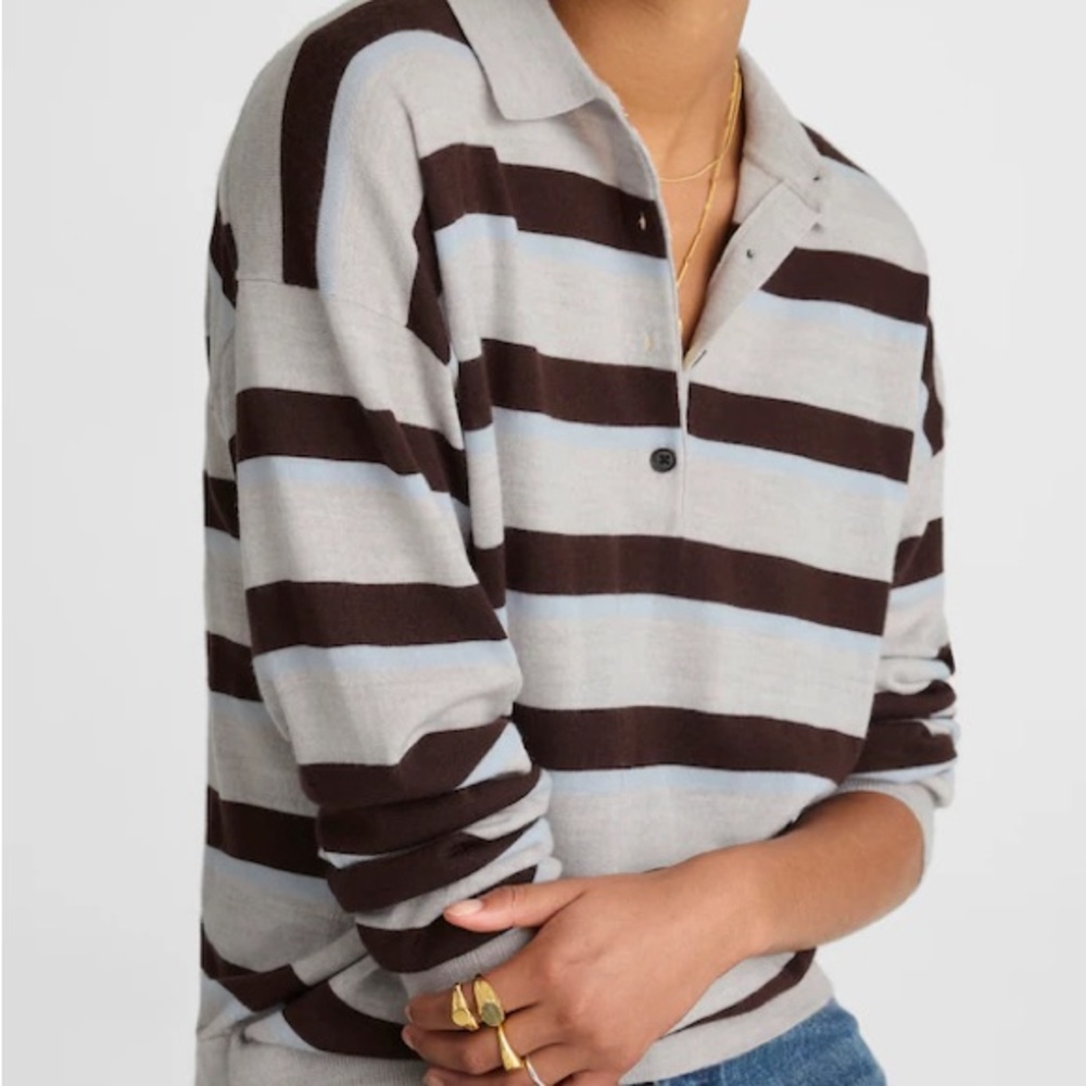 Madewell | 100% Wool Striped Polo Sweater - Picture 2 of 4